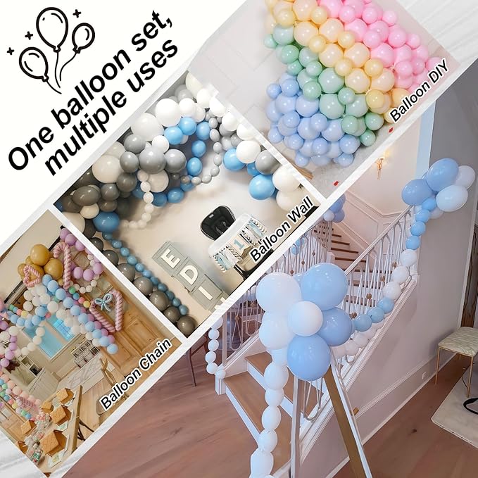 100PCS Blue and White Link Balloons, Baby Light Blue White Linking Balloons with Tail for Making Balloon Wall Arch and Chains, Quick Balloon for Wedding Birthday Baby Shower Party Decorations (6inch)-HomvellaHome