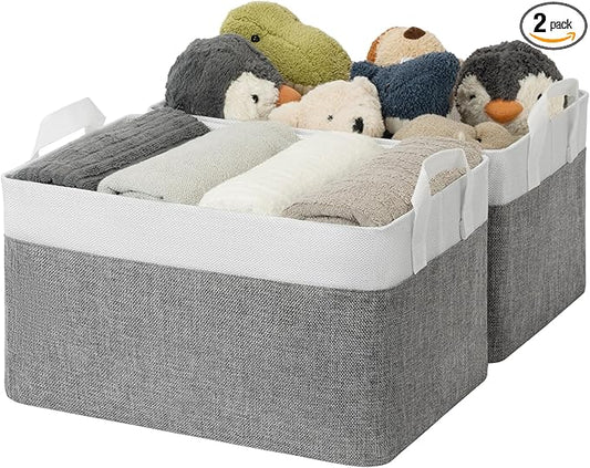 GRANNY SAYS Storage Baskets for Shelves, Closet Organizer Bins, Clothes Storage Bins with Metal Frame, Large Baskets for Organizing and Storage, Collapsible, Gray&White, 2-Pack-HomvellaHome