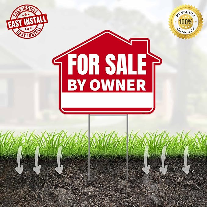 1PC For Sale By Owner Sign with Stakes, 17 Inches by 13 Inches - Double Sided Signs - Corrugated Plastic - FSBO Yard Sign for Home House Real Estate-HomvellaHome