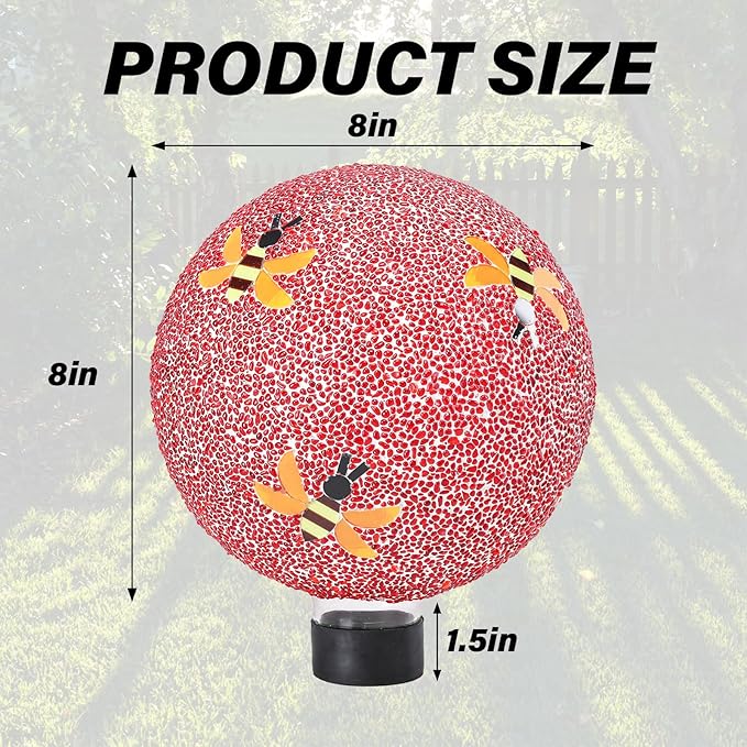 Gazing Ball 8 Inch Bee Glass Mosaic Garden Globe Outdoor Gazing Globe Yard Ornament for Garden Yard Home Lawn Outdoor Decoration Gift for Women (Not Solar Powered)-HomvellaHome
