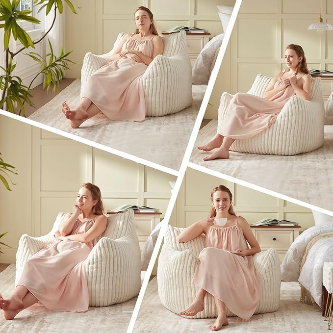 Giant Bean Bag Chairs for Adults Teens, Large Bean Bag Sofa Chairs with Filling Comfy Fuzzy BeanBag Chair with Armrests for Bedroom Living Room Reading-HomvellaHome
