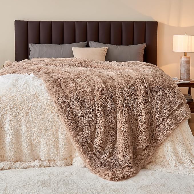 GONAAP Fuzzy Faux Fur Throw Blanket Taupe Super Soft Cozy Plush Fuzzy Shaggy Blanket for Couch Sofa Bed (Taupe, Throw(50"x60"))-HomvellaHome