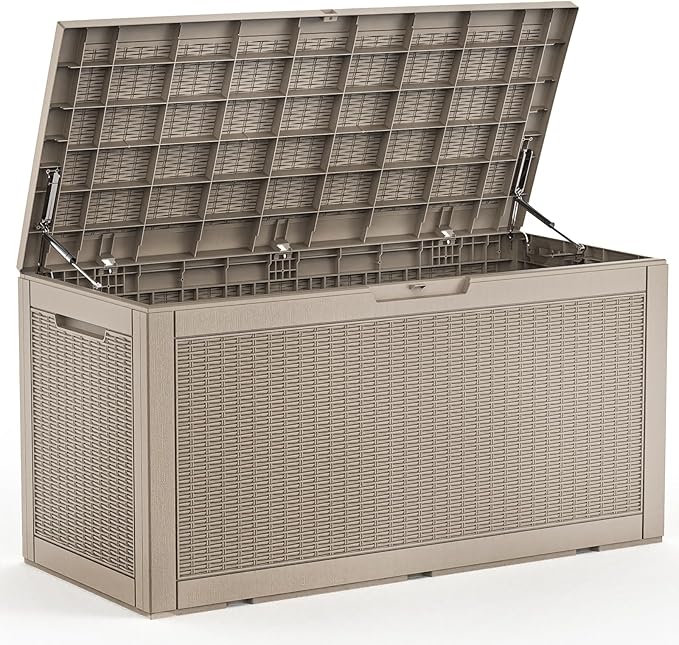 102 Gallon Outdoor Storage Box Waterproof, UV Resistant Resin Deck Box with Hydraulic Rod, Lockable Design and Enhanced Durability for Patio, Garden, and Poolside Use-HomvellaHome