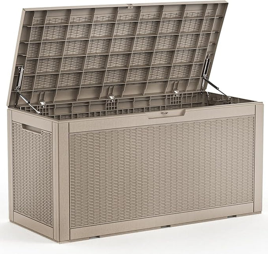 102 Gallon Outdoor Storage Box Waterproof, UV Resistant Resin Deck Box with Hydraulic Rod, Lockable Design and Enhanced Durability for Patio, Garden, and Poolside Use-HomvellaHome
