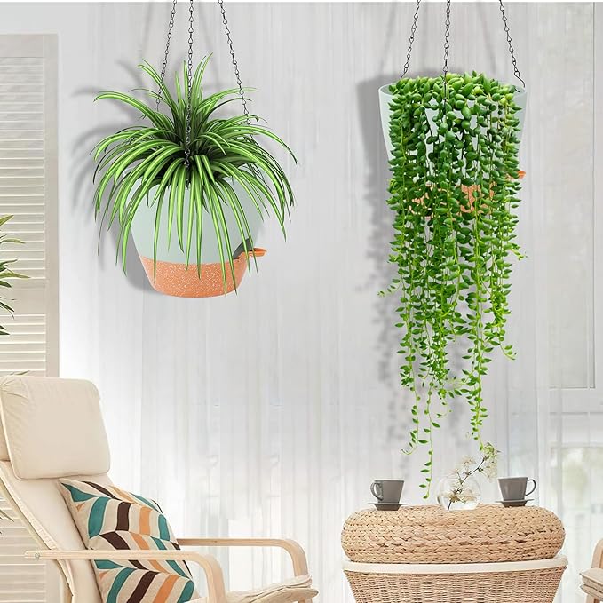 GARDIFE Hanging Planter, 10 inch Hanging planters for Indoor. Outdoor Plants, Self Watering Plant Pot, 2 Pack Large self Watering Hanging Planter, Green-HomvellaHome