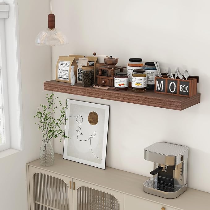 12 Inch Deep Floating Shelves, 48W x 12D Rustic Large Floating Shelves, Deep Walnut Wood Wall Shelves Set of 1 for Living Room Bathroom Laundry Room Bedroom Kitchen Home Office - Walnut-HomvellaHome