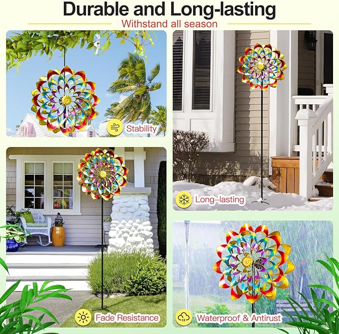 Garden Wind Spinners Outdoor Large Metal, 84'' Yard Art Wind Sculptures & Spinners, Windmills Gifts for Mother's Day Birthday Lawn Patio Decor(Rainbow)-HomvellaHome