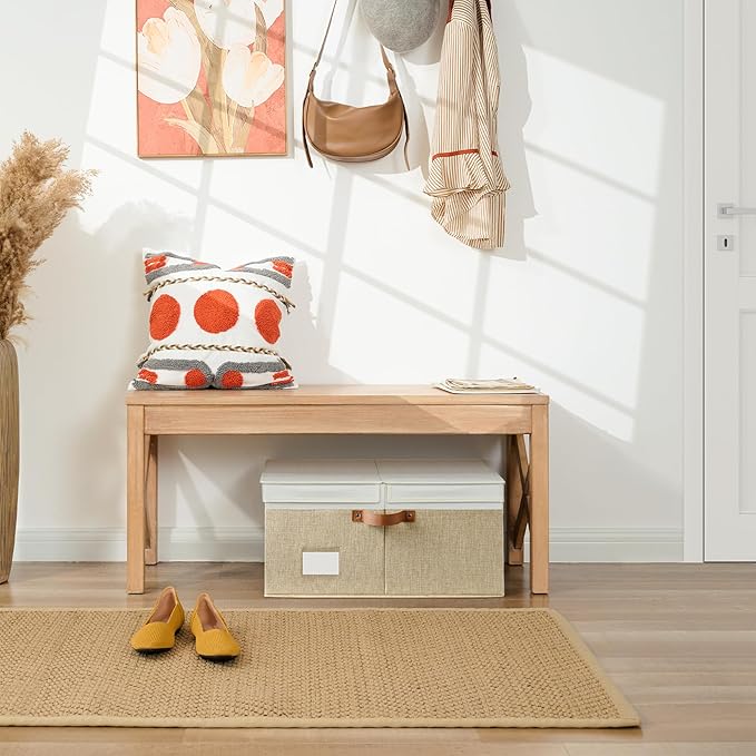 GRANNY SAYS Decorative Storage Boxes with Lid, Large Storage Bins with Double-Open Lid and Divider, Fabric Storage Bin for Clothes, 63L Closet Linen Storage Bin, White/Khaki-HomvellaHome