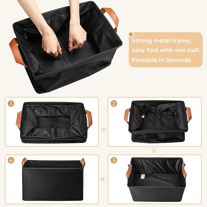 GRANNY SAYS Storage Baskets for Shelves, Closet Organizer Bins, Clothes Storage Bins with Metal Frame, Extra Large Baskets for Organizing and Storage, Collapsible, Black, 2-Pack-HomvellaHome