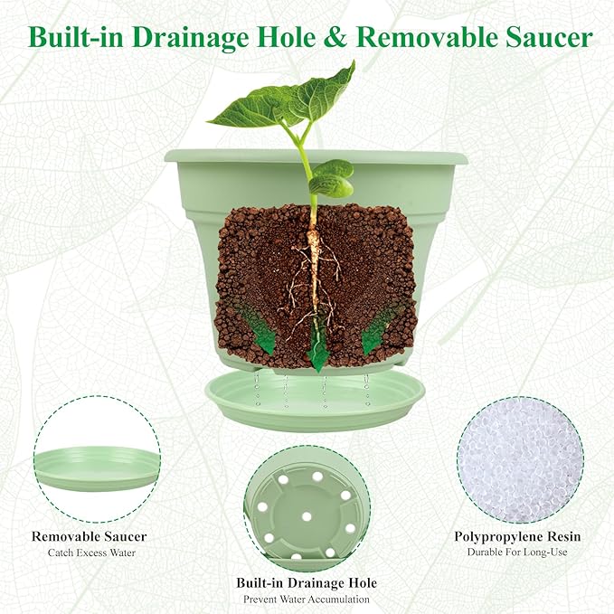 13 Inch Plastic-Flower-Pot-for-Indoor-Plants, 4 Pack Large Outdoor Planter Pot with Drainage Holes & Saucers, Resin Decorative Garden Pots Planters-HomvellaHome