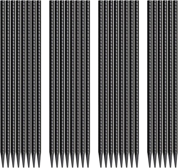 16 Inch Rebar Stakes 30 Pack Heavy Duty Ground Anchors with Chisel Point End Long Straight Steel Tent Stakes 3/8" Thickness Metal Spikes Black Coated for Concrete Timber Camping Garden Plant-HomvellaHome