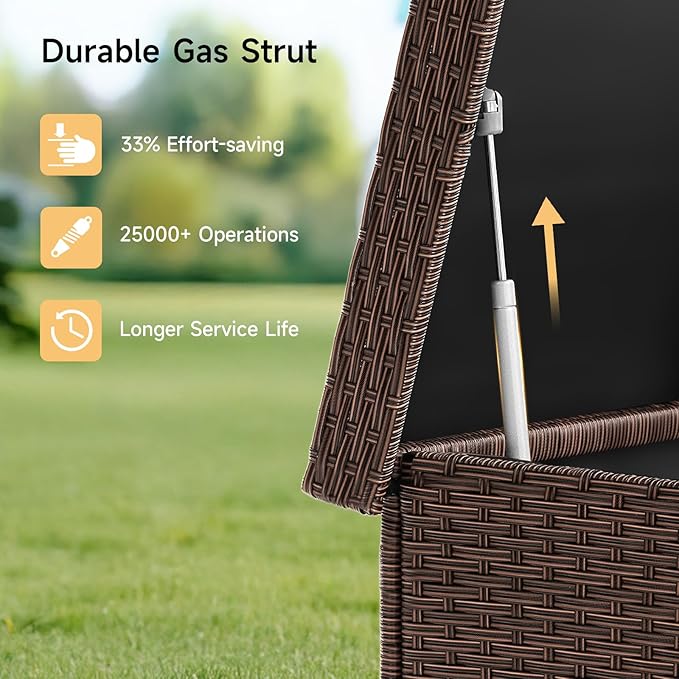 158 Gallon XL Deck Box with Lid, All Weather Wicker Outdoor Storage Box Waterproof, Large Outdoor Patio Storage Bin for Cushions, Garden Tools, Gears, Pool Accessories, Brown-HomvellaHome