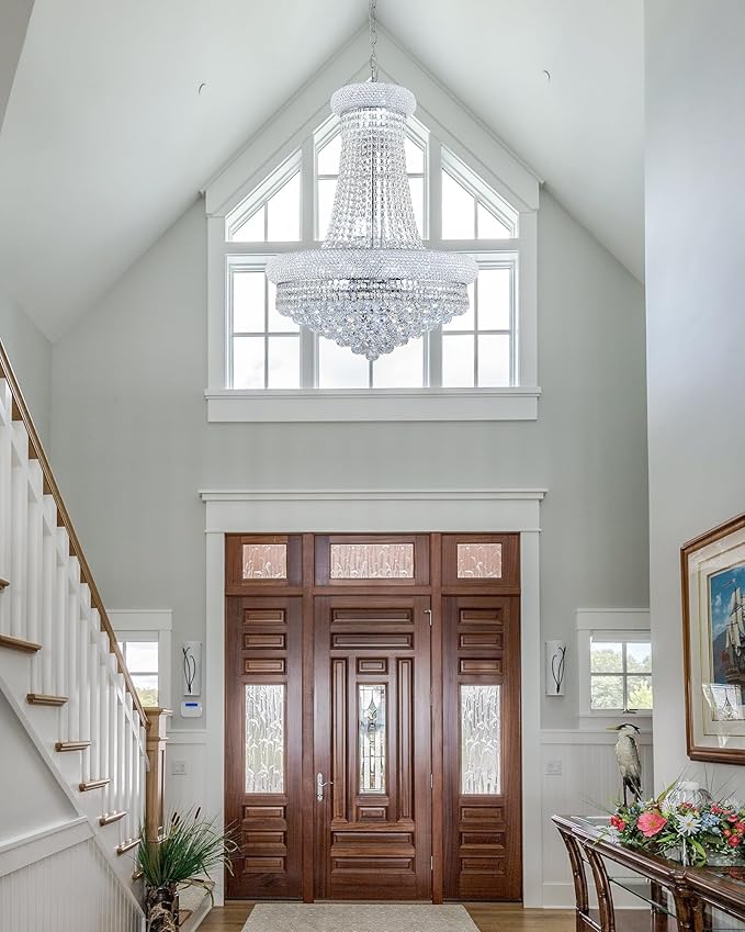 14 - Light Unique Empire Crystal Chandelier with Adjustable Chain for High Ceiling Foyer Entryway Living Room Dining Room Bedroom Chrome Finish-HomvellaHome