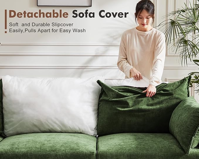 102.6" Modular Sectional Sofa, L Shaped Couch Set for Living Room, 3-Seater Comfy Cloud Couches with Movable Storage Ottoman,DIY Combination - Chenille Green-HomvellaHome