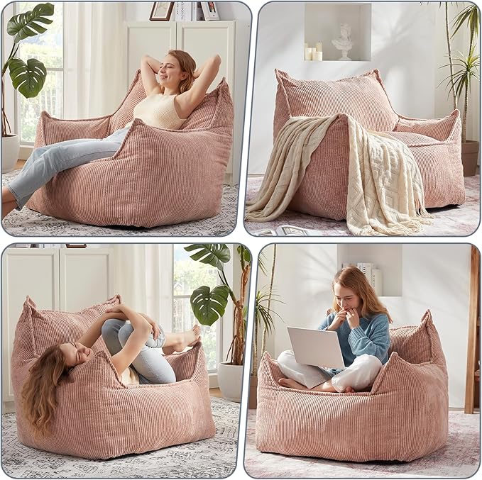 Giant Bean Bag Chair Sofa for Adults Teens, Comfy Corduroy Large Bean Bag Chairs with Armrests for Bedroom Living Room, Adult BeanBag Lazy Sofa Couch Chairs with Filler Included-HomvellaHome