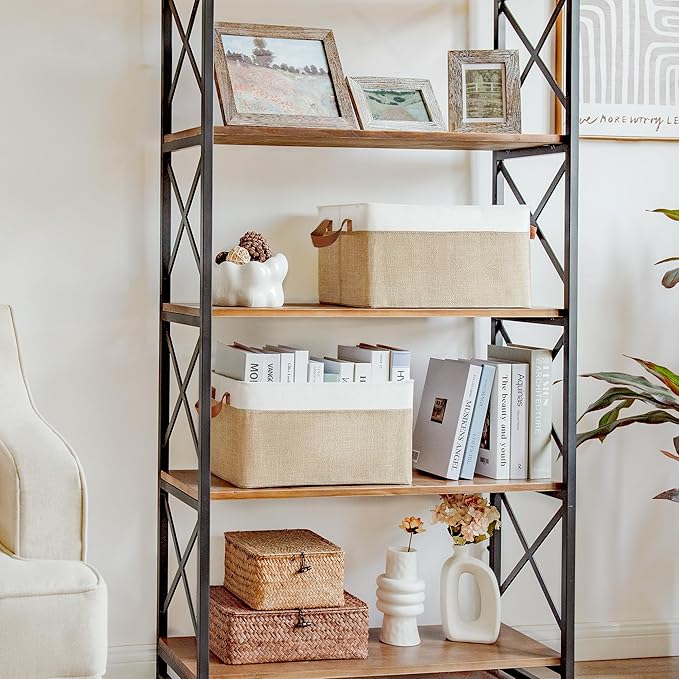 GRANNY SAYS Storage Baskets for Shelves, Closet Organizer Bins, Clothes Storage Bins with Metal Frame, Large Baskets for Organizing and Storage, Collapsible, Khaki, 2-Pack-HomvellaHome