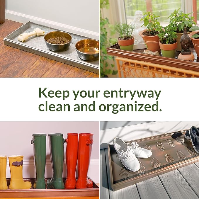 Good Directions Large Boot Tray, Squares Multi-Purpose All Weather Decorative Boot Tray, Shoes, Plants, Garage, Patio Door, Pet Bowls, 34 inch Entry Indoor Shoe Tray, Copper Finish-HomvellaHome