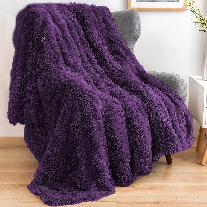 GONAAP Fuzzy Faux Fur Throw Blanket Purple Super Soft Cozy Plush Fuzzy Shaggy Blanket for Couch Sofa Bed (Purple, Throw(40"x50"))-HomvellaHome