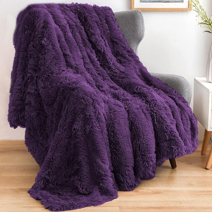 GONAAP Fuzzy Faux Fur Throw Blanket Twin Size Purple Super Soft Cozy Plush Fuzzy Shaggy Blanket for Couch Sofa Bed (Purple, Twin(60"x80"))-HomvellaHome