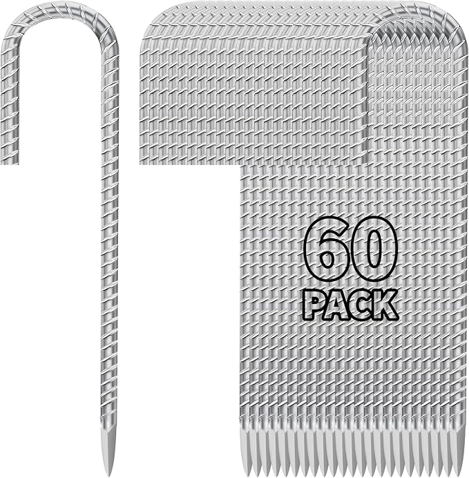 12 Inch Ground Stakes Heavy Duty J Hook 60-Pack Metal Spikes Galvanized Ground Hooks Anchors Rebar Ground Stakes for Fence Tent Gazbo Bounce House and Outdoor Decorations Inflatables-HomvellaHome