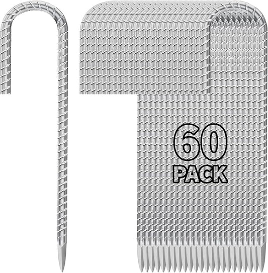12 Inch Ground Stakes Heavy Duty J Hook 60-Pack Metal Spikes Galvanized Ground Hooks Anchors Rebar Ground Stakes for Fence Tent Gazbo Bounce House and Outdoor Decorations Inflatables-HomvellaHome