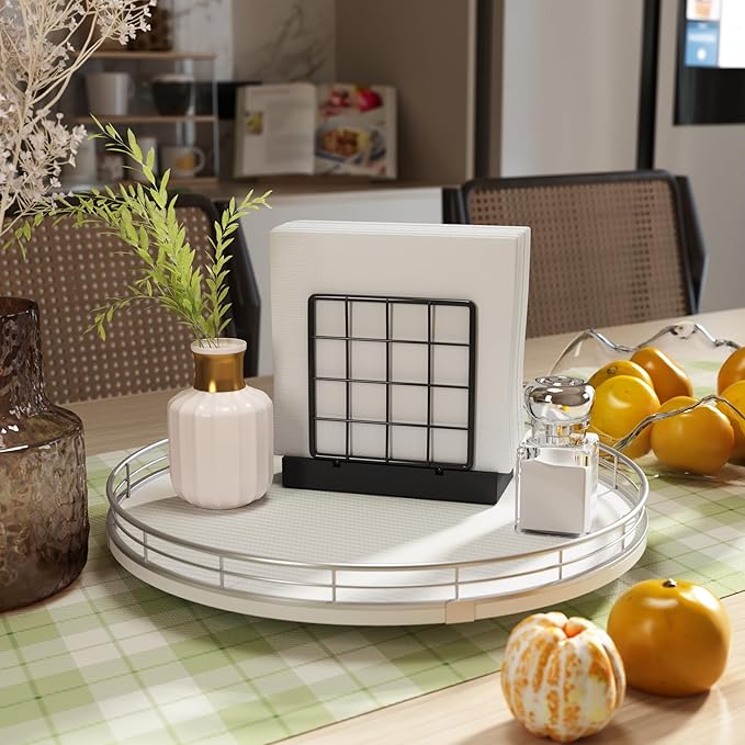 13" Lazy Susan Turntable Organizer for Table Top, Round Wooden Lazy Susan for Cabinet Kitchen Decor Centerpieces Coffee Table, Storage Condiments Spices, Bathroom Vanity Tray for Soap, White-HomvellaHome