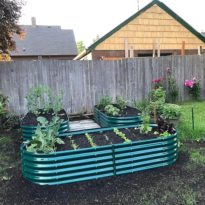 1 Pack 8x3x1.5FT Galvanized Raised Garden Bed Kit Oval Metal Ground Planter Box Outdoor Bottomless Planter Raised Beds for Vegetables Flowers Herbs Fruits, Green-HomvellaHome