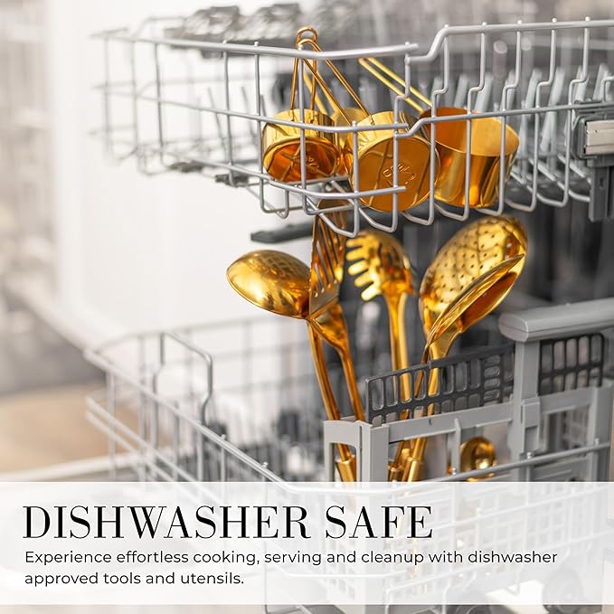 Gold Cooking Utensils with Measuring Cups and Spoons Set - 13-Piece Luxury Gold Kitchen Accessories Includes Metal Measuring Cups and Spoons for Baking, Cooking, and Elegant Kitchen Decor-HomvellaHome