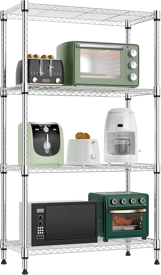 1000 lbs 4 Tier Shelf Metal Storage Shelves Wire Rack Closet Organizers for Garage Kitchen Bathroom Laundry Chrome 11.8" D x 25.6" W x 45.5" H-HomvellaHome
