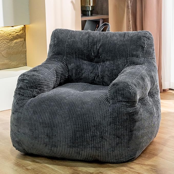 Giant Bean Bag Chair, Faux Fur Large Bean Bag Chair for Adults, Fluffy and Comfy Giant Bean Bag Chair with Filler, Big Bean Bag Sofa Chair for Reading, Gaming, Grey-HomvellaHome