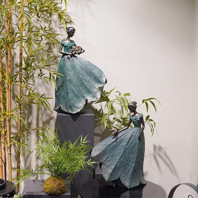 Guichifun Fairy Statue Collection Home Decoration - 22IN Leaf Angel Girls Resin Large Home Decor for Outside or Inside Rustic Garden Outdoor Yard Fantasy Figurines Gift 13.75 x 8.75 x 22 Inch-HomvellaHome