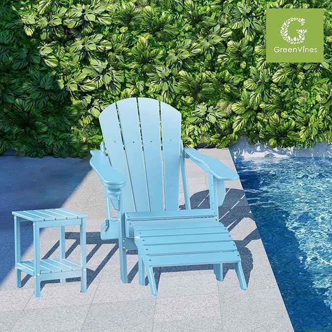 GREENVINES Adirondack-Ottoman | Set of 2 | HDPE Plastic | Outdoor Footrest | All Weather | Foot Rest | Foot Stool | Arctic | for Adirondack Chair | for Patio Backyard Pool-HomvellaHome