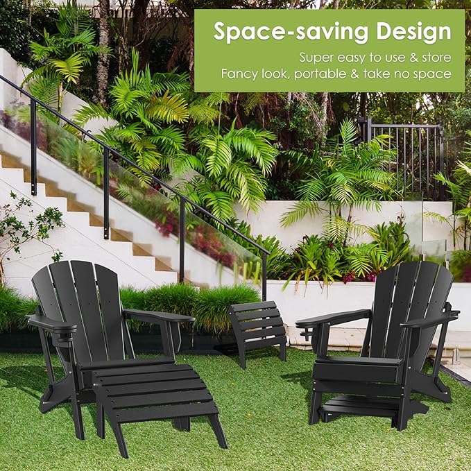 GREENVINES Adirondack-Ottoman | HDPE Plastic | Outdoor Footrest | All Weather | Foot Rest | Foot Stool | Black | for Adirondack Chair | for Patio Backyard Pool-HomvellaHome