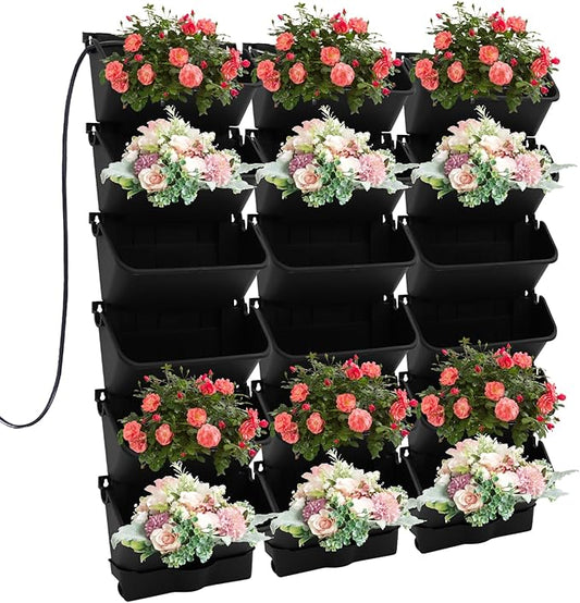 18 Pots Self-Watering Wall-Mounted Planter, 39.4”L x 39.4”H Vertical Wall Planter Self Watering Stackable Planters Vertical Garden Wall Garden Planter Outdoor Indoor for Herbs Flowers Strawberries-HomvellaHome