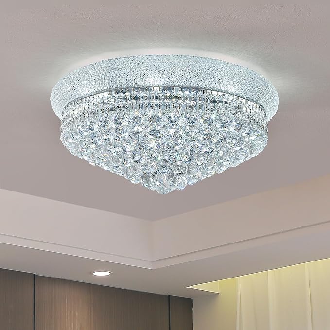 12-Light Crystal Flush Mount Chandelier Ceiling Light Fixture for Living Room Dining Room Bedroom Foyer Entryway Hallway Closet Bathroom (Chrome D24)-HomvellaHome