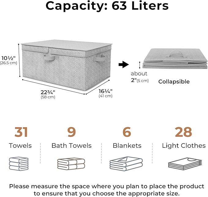 GRANNY SAYS Large Storage Bins with Lids, Decorative Storage Box for Shelves, Fabric Storage Bins Foldable, Storage Basket for Clothes, Keepsake Box, Jumbo, Gray, 2-Pack-HomvellaHome