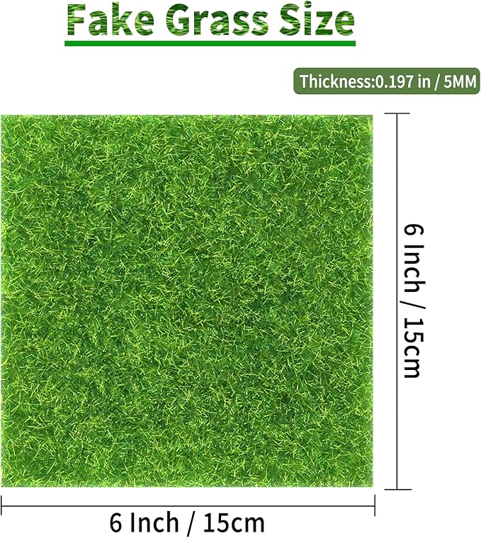 12 Packs 6 X 6 Inch Fake Grass Decor for Crafts, Artificial Grass for Dollhouse Miniature Ornament Projects, Model Turf Grass for DIY Fairy Garden Accessories and Decor Kit-HomvellaHome