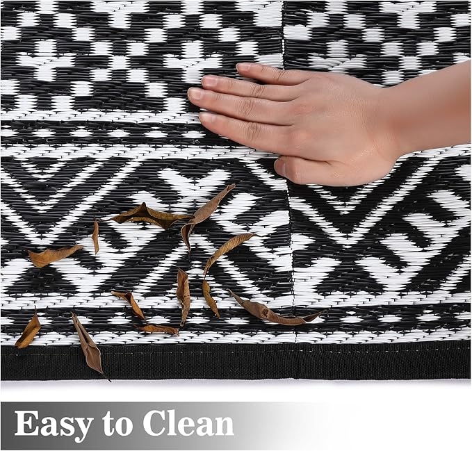 GAOMON Reversible Outdoor Rug 9'x18' Waterproof Plastic Straw Rug, Patio Rug, Large Modern Area Rug Carpet, Indoor Outdoor Rugs for Camping, Porch, Deck, Balcony, Backyard, Black/White(Bohemia)-HomvellaHome