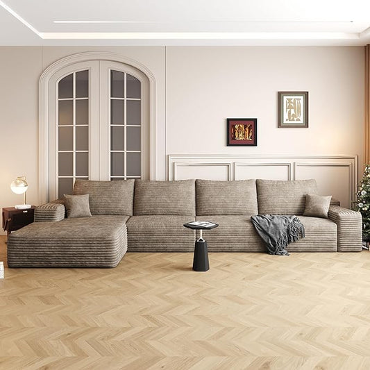 136" Sectional Couches for Living Room Modern Modular Sofa with L-Shape Couchs Upholstered Boneless Couch Deep Seat Sectional Couch with Chaise (Camel, Left Facing Chaise+3Seaters)-HomvellaHome