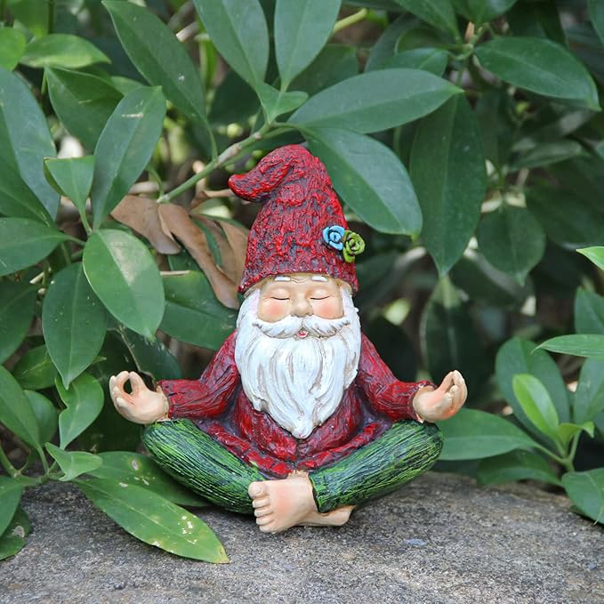 Garden Yoga Gnome Statue, Outdoor Gnomes Figurine with Solar Lights, Knome in Yoga Pose for Garden Decor, Elf Sculptures and Statues for Patio Lawn Yard-HomvellaHome