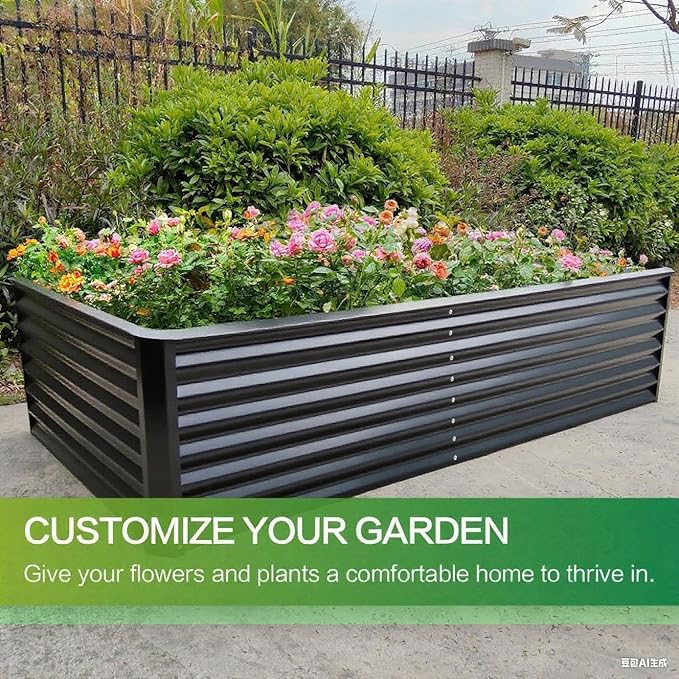 GARDMAX 6x3x1FT Raised Garden Bed Kit, Metal Planter Boxes Outdoor with Easy Assembly, Large Garden Bed for Vegetables, Fruits, Flower, Herbs Rectangle Dark Grey-HomvellaHome