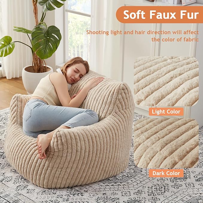 Giant Bean Bag Chairs for Adults with Filling Plush Fluffy Bean Bag Chairs for Teens with Armrests Comfy BeanBag Lazy Couch Sofa Chair for Bedroom Living Room Reading-HomvellaHome