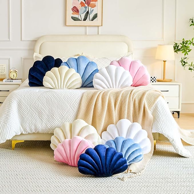 Pink Seashell Throw Pillows, Shell Shaped Throw Pillows, 13 Inch Soft Velvet Home Decorative Pillow Plush Cushion for Bed Couch Living Sofa Room Decor Accent Throw Pillow-HomvellaHome