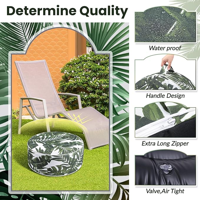 2 Pack Outdoor Inflatable Ottoman Waterproof Inflatable Pouf Foot Rest with Handle D21 x H9 Portable for Patio Camping Garden or Home-HomvellaHome