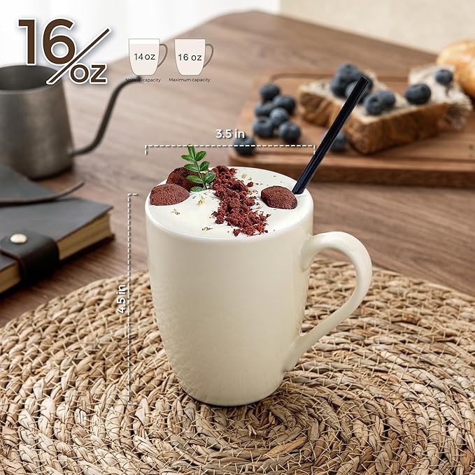 GBHOME 16oz Coffee Mugs Set of 6, Large Ceramic Coffee Mugs for Man, Woman, Dad, Mom, Modern Coffee Mugs Set with handle for Tea/Latte/Cappuccino/Milk/Cocoa. Dishwasher&Microwave Safe,Beige-HomvellaHome