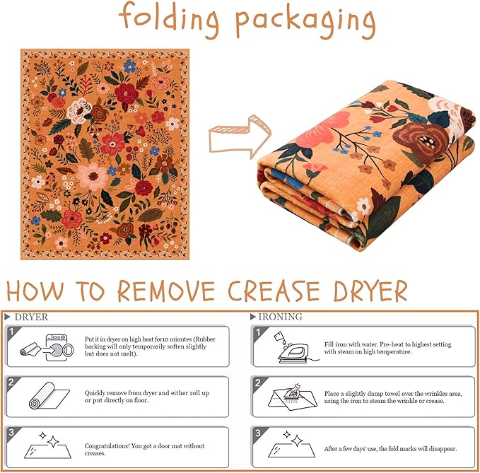 Living Room Rug 5x7 Rug Machine Washable Boho Area Rug Non Slip Floral Vintage Low Pile Large Rugs for Living Room, Bedroom, Farmhouse, Dining Room, Kids Playroom(Yellow)-HomvellaHome