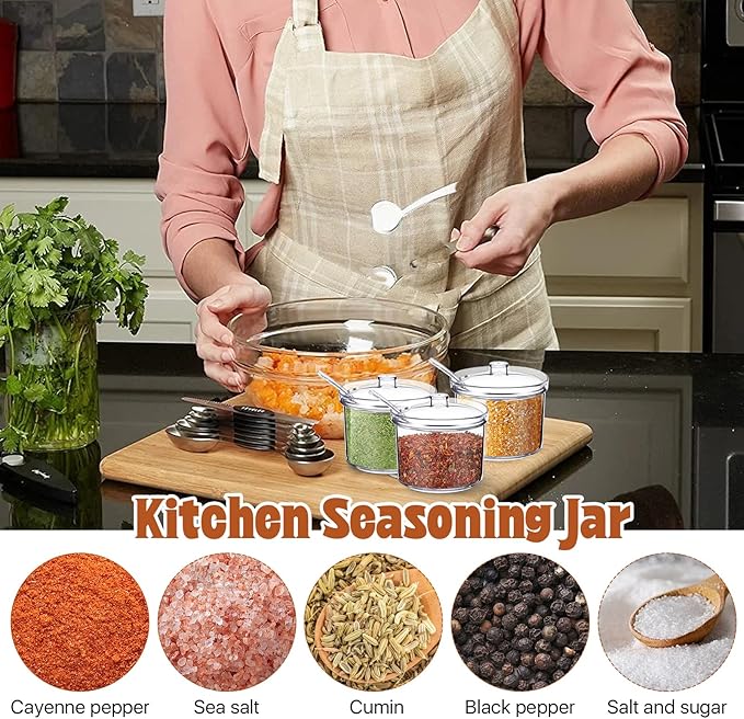 12 Pcs Acrylic Sugar Bowl with Lid and Spoon,7.1 Oz Clear Condiment Storage Pot,Sugar Jar Spices Container for Home Kitchen,Coffee Bar,Restaurant-HomvellaHome