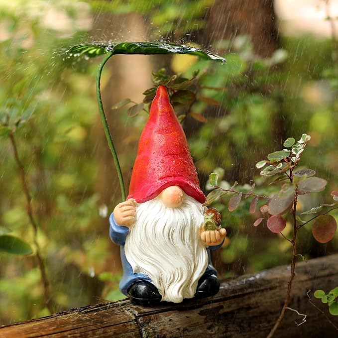 Garden Gnome Statue Decoration with Leaf Umbrella, 6.5” Figurine Ornament for Indoor Outdoor Home Patio Yard Lawn, for Gnome Lovers & Garden Enthusiasts，Mom，Women-HomvellaHome