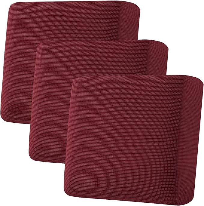 H.VERSAILTEX Super Stretch Individual Seat Cushion Covers - Sofa & Couch Cushion Slipcover Sets - Thick Jacquard Textured Twill Fabric (3 Piece XL Sofa Cushion Covers, Burgundy Red)-HomvellaHome