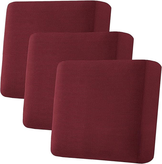 H.VERSAILTEX Super Stretch Individual Seat Cushion Covers - Sofa & Couch Cushion Slipcover Sets - Thick Jacquard Textured Twill Fabric (3 Piece XL Sofa Cushion Covers, Burgundy Red)-HomvellaHome